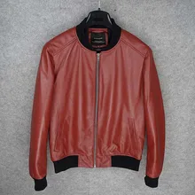 Фирменная Новинка мужская куртка из натуральной кожи приталенная Мужская куртка из овчины короткий дизайн Красного размера плюс 2XL 3XL 4XL 5XL XXXXXL