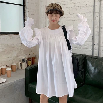 

SexeMara fashion The New Loose Heavy work Pleated Ruffle Long sleeve Round neck shirt free shipping