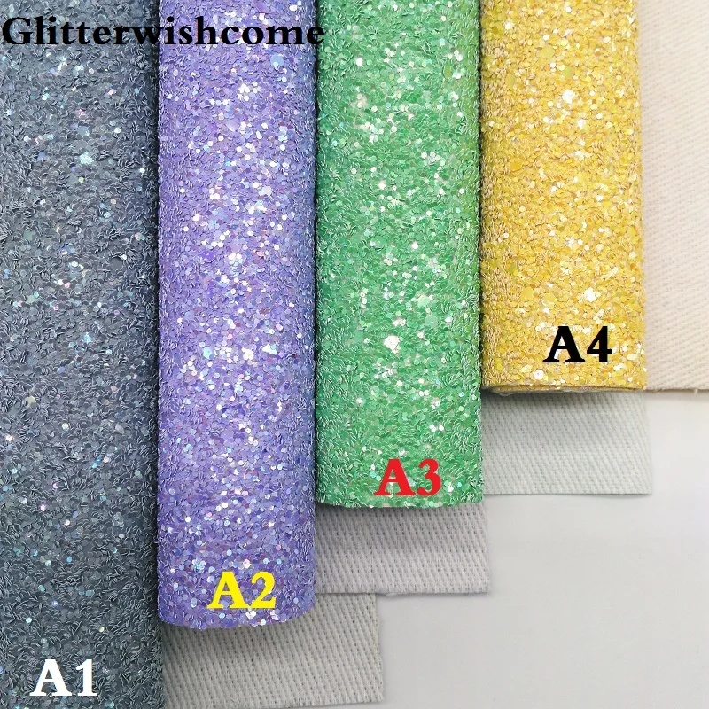 Glitterwishcome 21X29 см A4 размер искусственная кожа ткань, блестящая ткань, Vinil Para Lazos плотная блестящая ткань для бантов, GM034A