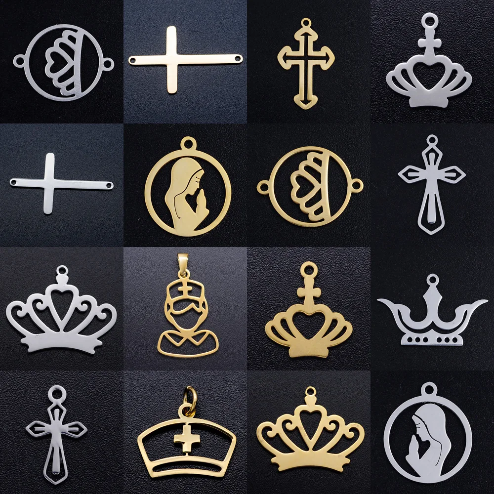 5 шт./лот Подвески «Дева Мария» «сделай сам», оптовая продажа, 316, из нержавеющей стали, Королевская корона, крест, соединители, очаровательные медсестры, шапочки, ювелирные изделия, подвески