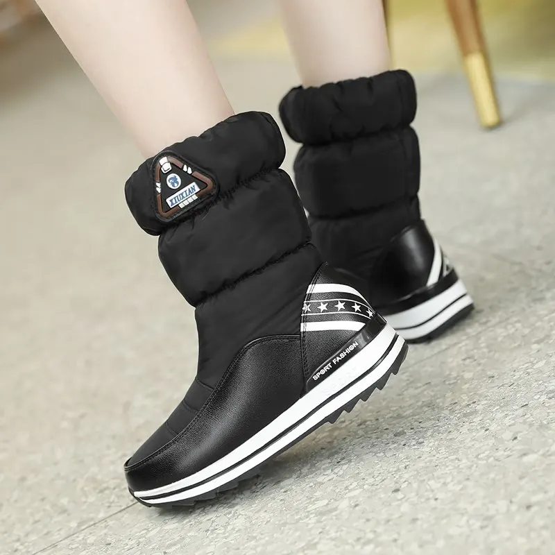 MORAZORA/зимние ботинки больших размеров 31-43 Женская обувь водонепроницаемые зимние ботинки на платформе женская белая теплая хлопковая обувь ботильоны - Цвет: Черный