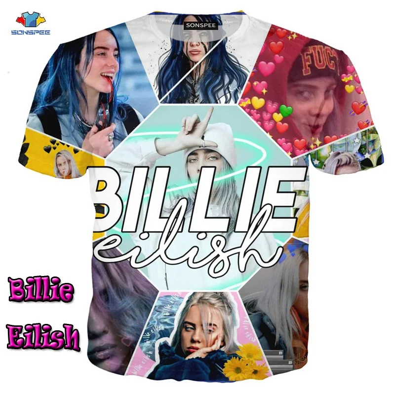 9 SONSPEE/Летняя футболка с коротким рукавом и звездами Billie Eilish; модный тренд; красивая футболка; смешная блузка с несколькими элементами; топы с локомотивным принтом - Цвет: 9