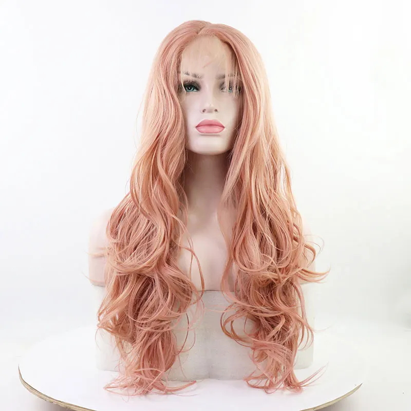 

Bombshell Mix Pink Natural Wave Synthetic Lace Front Wig Heat Resistant Fiber Natural Hairline For African American Women Wigs