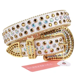 White Gold Rhinestone Belt Western Cowboy Bling Men PU Leather Belt Luxury Brand Designer Diamond Studded Belts For Women Cintos