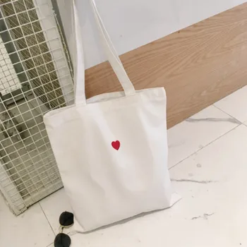 

Embroidered Red Heart Pattern Canva Shopping Bags Zipper Tote Shopper Bag Cosmetic bag handbag tote bags grocery bag reusable