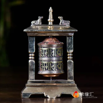 

Exquisite Chinese Collectible Decorated Old Handwork Bronze Tibetan Lama Prayer Wheel Statue