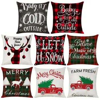 

Soft Pillow Cover Christmas Pattern Linen Pillowcase Soft Throw Pillow Case for Sofa Car Cushion Xmas Red PillowCase Tree Decor