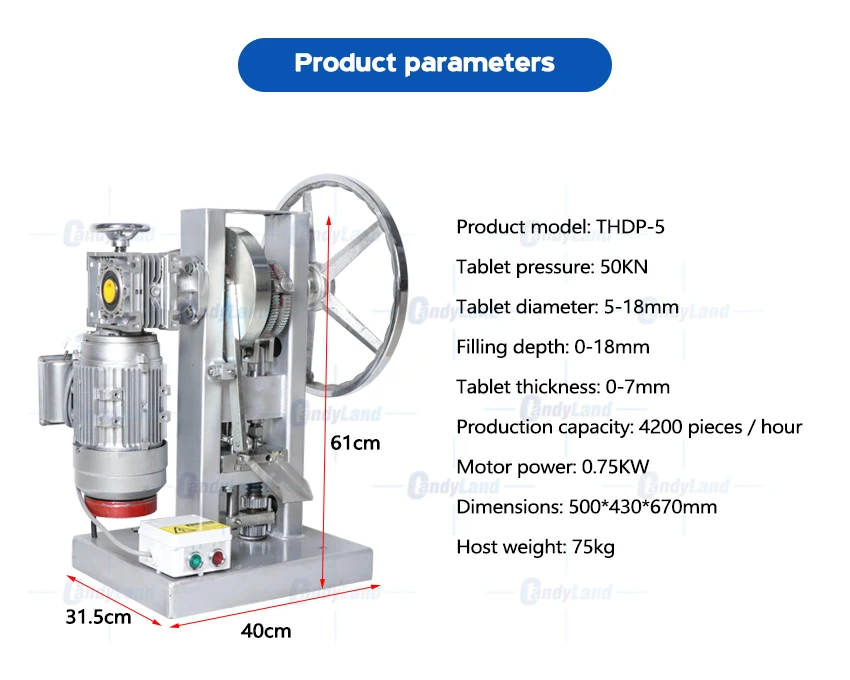 CandyLand THDP-5, электрическая таблеточная машина для прессования, бытовая конфетница, сахарница, один пробойник, таблетка, машина для изготовления