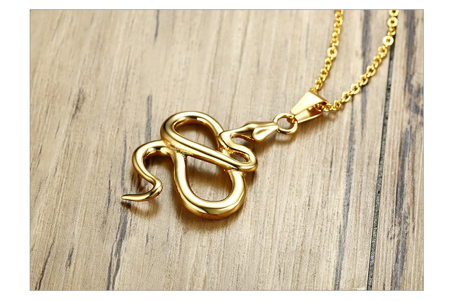 Vnox золотой тон нержавеющая сталь в форме змеи кулон ожерелья для мужчин мужской воротник