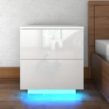 

LED Double Side Cabinet Bedside Table White 45 x 49.5 x 55cm