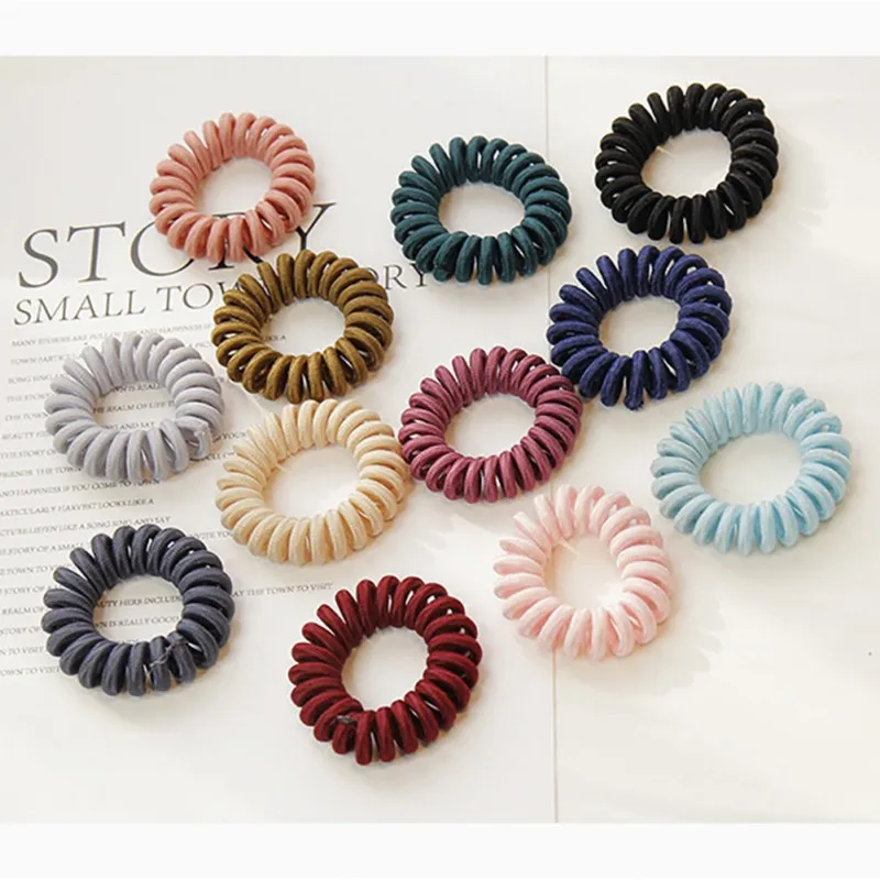 

Fashion Candy Color Geometric Pattern Telephone Wire Line Elasticity Rubber Band Elastic Hairbands Hair Rope Silicone Material