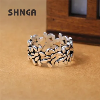 

Thai Silver Jewelry Vintage Fashion 100% Real Sterling Silver Leaves Olives Open Rings For Women Girl Anillos BC068