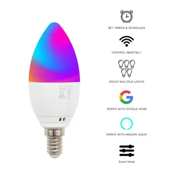 

WiFi Smart Lamp Candle Bulb E27 -E14 RGB Bulb AC85-265V Dimmable Support Alexa / Google Home Control By Smartphone Application