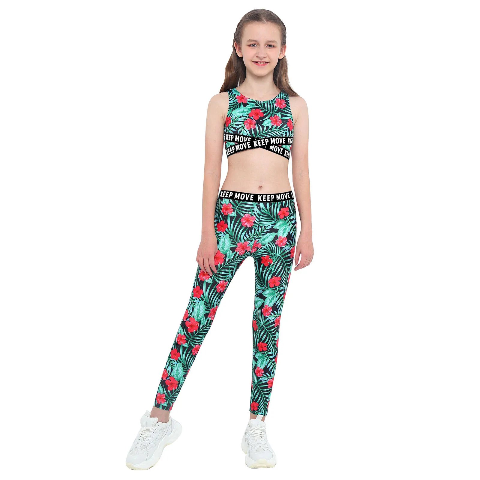 

Kids Girls 2-Piece Tracksuit Yoga Clothes Set Gymnastics Dance Outfits Sleeveless Crop Top and Pants Workout Sportswear