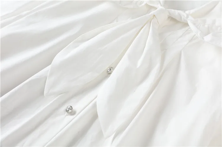 Темно-синий воротник falbala рога Асимметричная Алмазная декоративная пряжка белый с длинными рукавами рубашка G0774