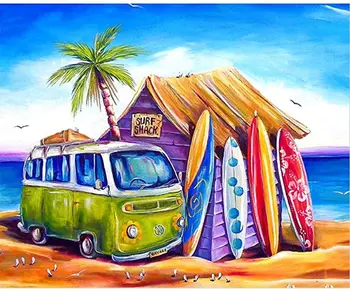 

DIY Oil Painting Paint by Number Kits Painting for Adults and Kids Arts Craft for Home Wall Decor Surf Shack Pattern 40x50CM