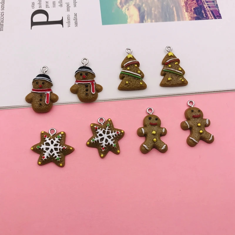 

10pcs Hot Resin Kawaii Christmas Cookie Gingerbread Charm for Keychain, Earring, Scrapbooking, DIY Making, Necklace