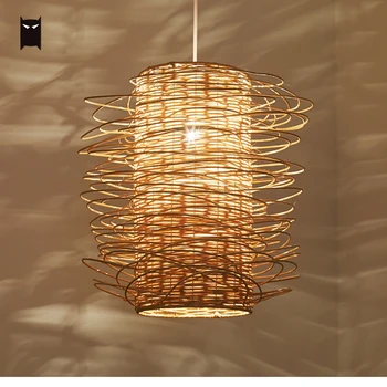 

Wicker Rattan Spin Lantern Pendant Light Fixture Art Deco Country Style Hanging Lamp Restaurant Tea House Hot Pot Shop Home Room