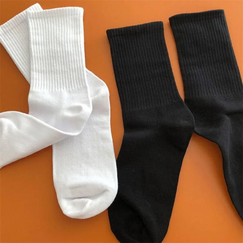 하이탑 블랙 화이트 롱 양말, 퓨어 컬러 일본 튜브 양말, 통기성 스포츠 캐주얼 심플 삭스, 남녀공용, 5 켤레