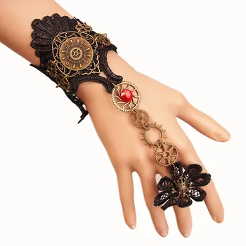 

Retro Steam Engine Gear Bracelet, Lace Skull, Female Creativity Halloween Ring Hand Jewelry