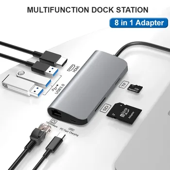 

Multifunction 8 Ports HUB Splitter USB3.0 Type-C Docking Station Computer USB To HDMI High Speed Expansion Hub Network Card