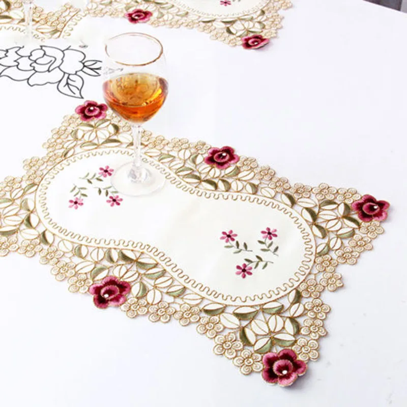 

Embroidered Lace Fabric Placemat 30*45cm Dining Tablecloth Table Place Floral Brand new High quality Practical