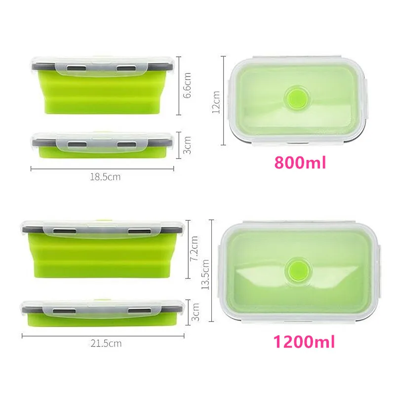 Силиконовый складной Ланч-бокс, контейнер для хранения еды, Bento BPA Free, Microwavable, портативный, для пикника, кемпинга, прямоугольная, открытая коробка