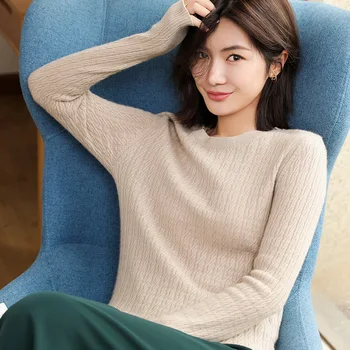 

New 100% wool and cashmere sweater women sweater and pullover long sleeve O-neck soft female pullover knitted jumper pull femme