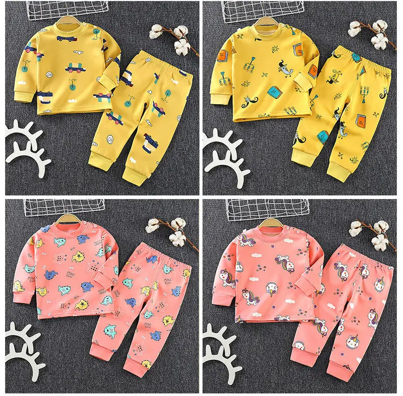 Boy Pajamas Winter Children Warm Underwear Suits Sleepwear Kids Clothes Tees Pants 2-pcs Set Thickened Cartoon Girl Plush Pyjama Sleepwear & Robes hot