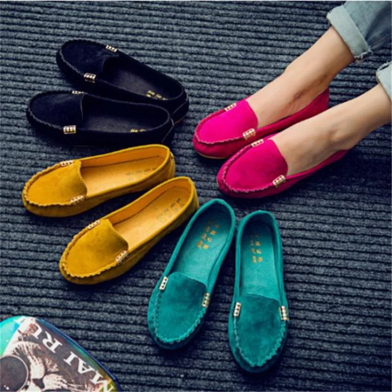 Women Flats Shoes Female Casual Loafers Shoes Slips Leather Flat Women's Spring Autumn Soft Round Toe Shoes