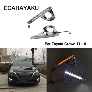 

ECAHAYAKU LED DRL Daytime running light DRL for Toyota Crown 2011-2019 led Fog lamp driving light with yellow turn signal light