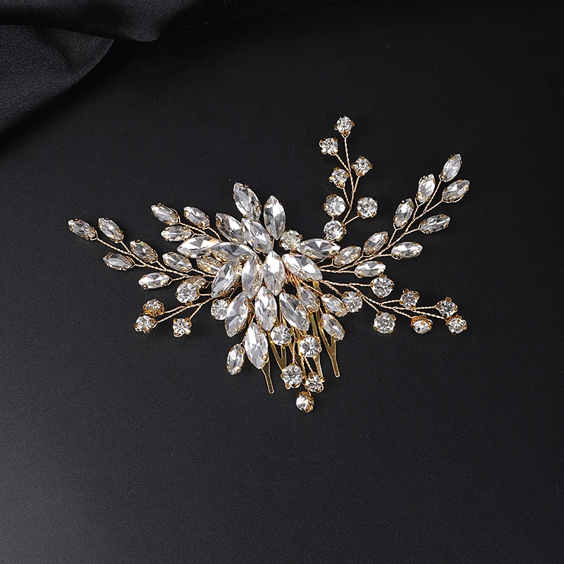 Silver Rhinestone Rose Gold Hair Comb Head Jewelry Hair Accessories for Women Bridal Wedding