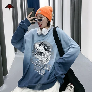 

Korean Kpop Dinosaur Print Streetwear Oversized Hoodie Harajuku O-neck Pullover Gradient Tops Gradient Hip Hop Sweatshirt
