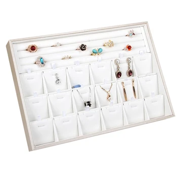 

Dust-Proof Jewelry Storage Tray with Cover High-End Pu Ring Necklace Earrings Jewelry Wooden Jewelry Display Tray