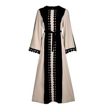 

Muslim Ramadan Fashion Lace Stitching Dress Muslim Contrast Women Robes Muslim Clothes Women Abaya Prayer Dress