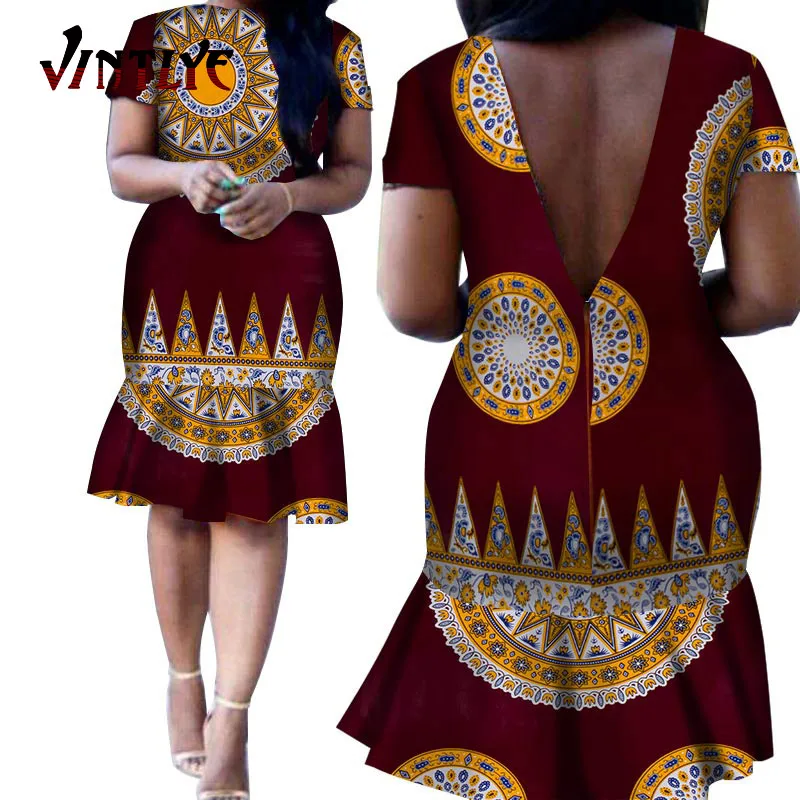 African Traditionl Print Dress For Women Kente Dashiki Party Dresses Ankara Wax Fabric Short Slim Lady Dress Plus Size Wy351