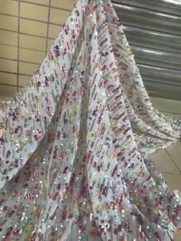 

nigerian sequins tull net lace fabric with best quality JIANXI.C-566827 hot selling sequins lace fabric for party dress