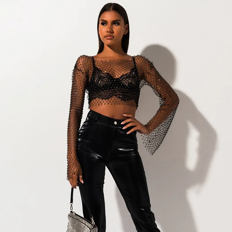 Amphiaraus Crystal Diamond Fishnet Crop 