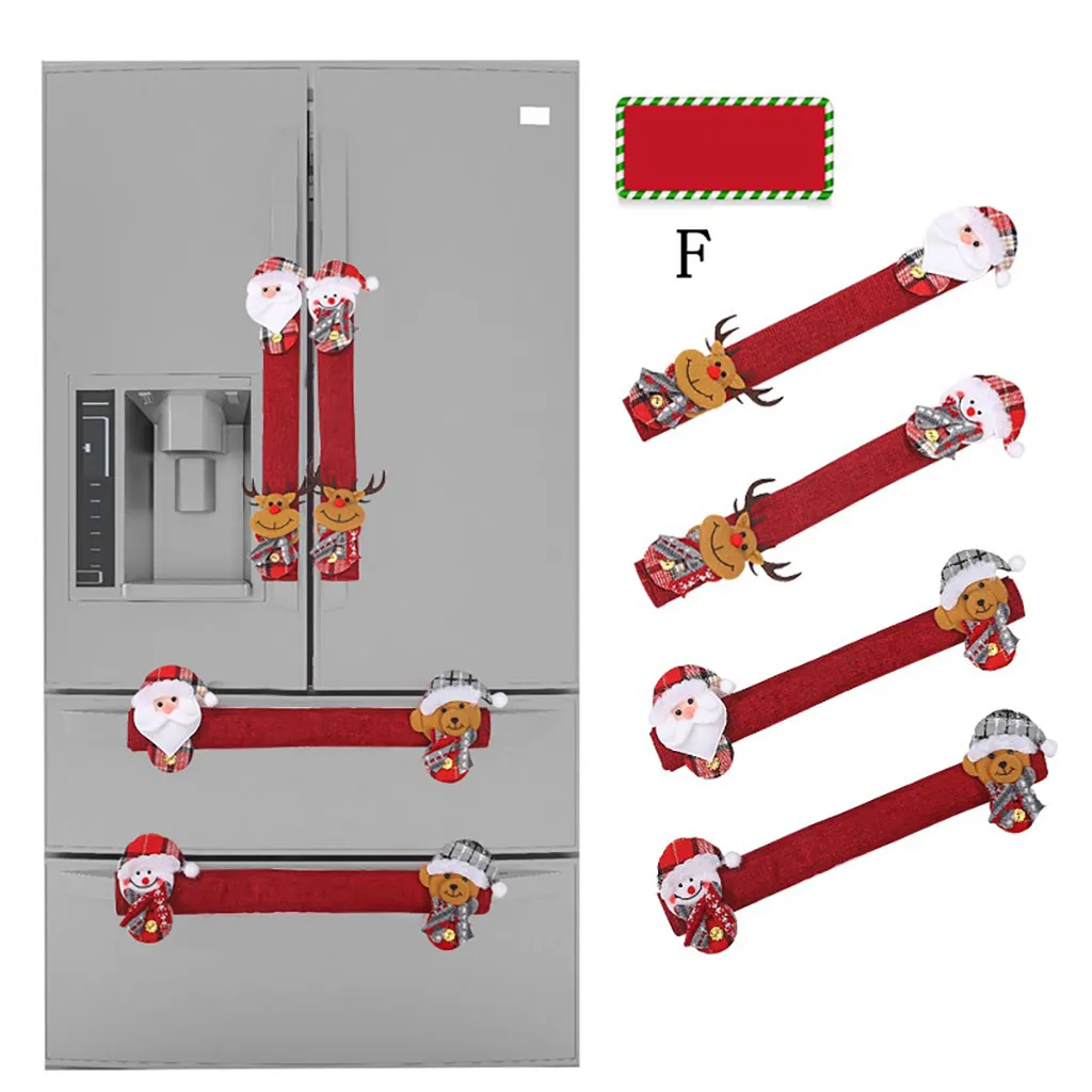 3pcs/set Christmas Decoration Kitchen Refrigerator Microwave Oven Door Handle Knob Cloth Covers Snowman Pattern Design