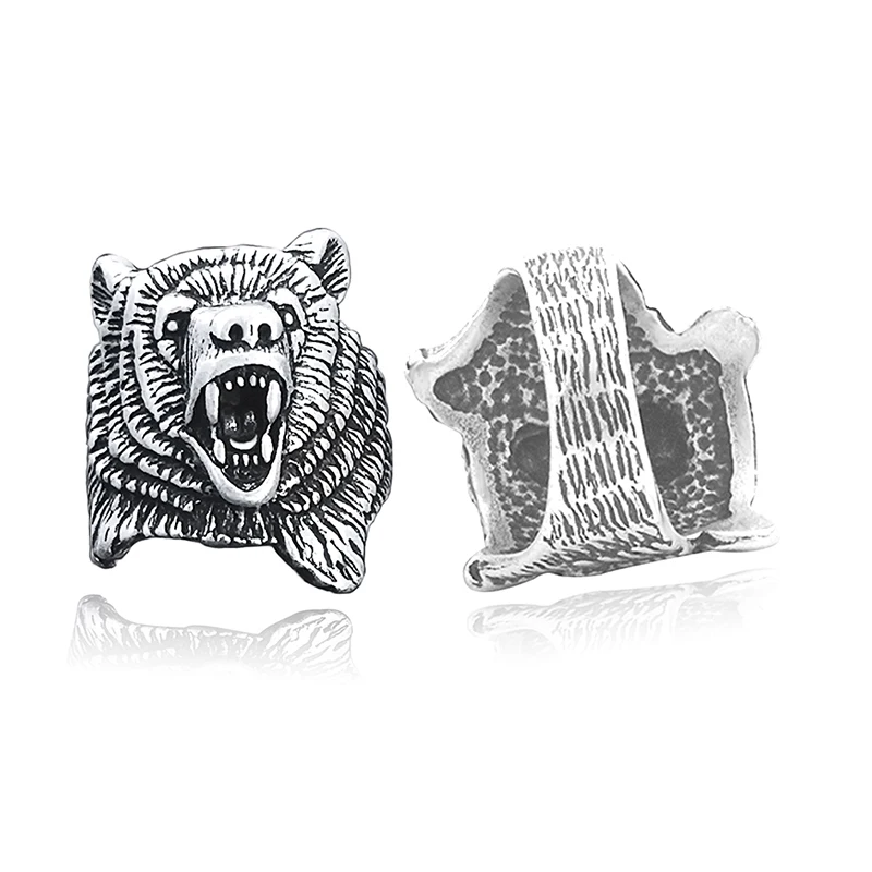 1 шт., металлическое черное кольцо Викинга, ревущего медведя гризли, Anel, мужские античные кольца в стиле ретро, кольца с животными, полярным медведем, уникальный подарок бойфренду - Цвет основного камня: Antique Silver