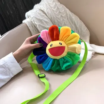 

5PCS/Lot SUN FLOWER Plush Handbag Girl Small Bag Cartoon Cute Coin Purs Messenger Bag Kinds Toys Gift Phone Doll Bag Hand Bag