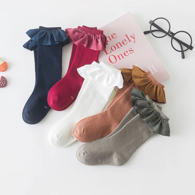 

Baby Knee Socks Retro Flannel Girls Cotton Socks Princess Lace Socks Boneless Stitching Newborn Socks