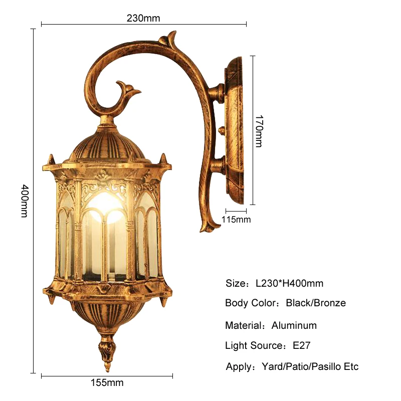 Europe Outdoor Rain-proof Wall Sconce Villa Garden Lighting Fixtures Retro Decoration Lamp LED Wall Lamp