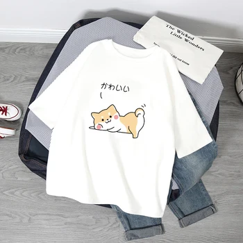 

Japanese Shiba Inu Print Women T Shirts Summer Casual Short Sleeve Shirt Harajuku Tops Vogue Female T-shirt Cute Cartoon Clothes