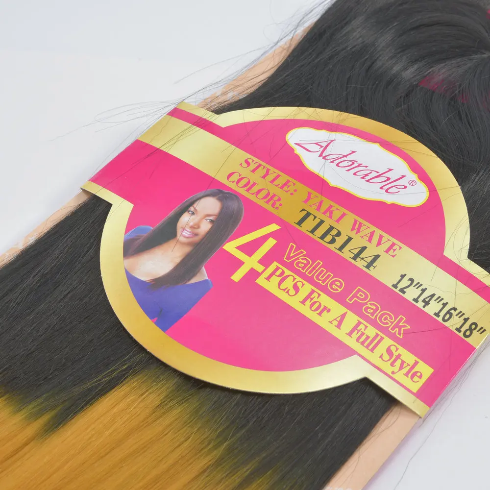 Adorable Hair Bundles With Free Small Closure,Heat Resistant Fiber Yaki Straight Packet Hair Weaves Quattro Yaki Wave 4pcs 12-18