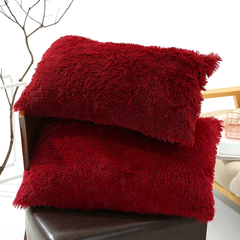 Burgundy 50x70 см, плюшевый чехол для подушки, зимняя теплая длинная пушистая Подушка для сна, чехол для подушки для дома, наволочка для подушки - Цвет: Burgundy