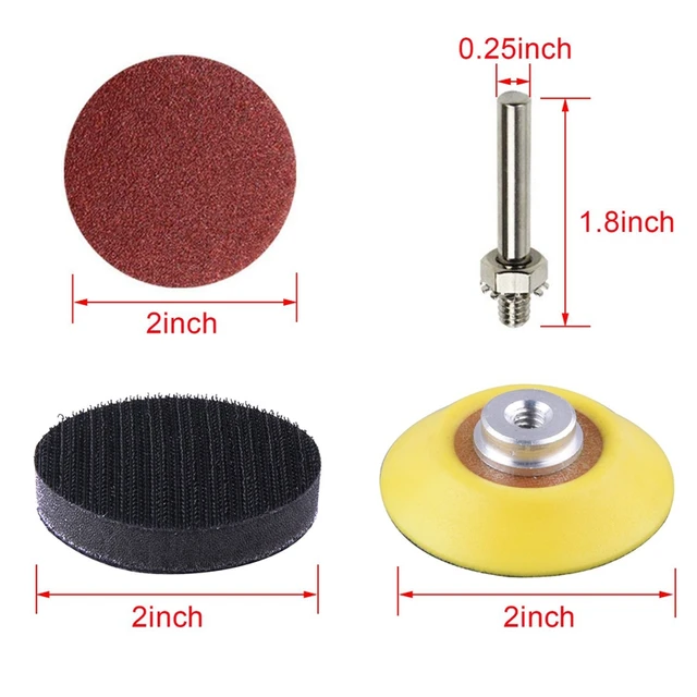 Disco para lijadora de discos de lijadora de 50mm y 2 pulgadas de 200 uds, papel de lija 80-3000 con placa de pulido abrasivo de 1 pulgada + vástago de 1/4 pulgadas para rotativo 4