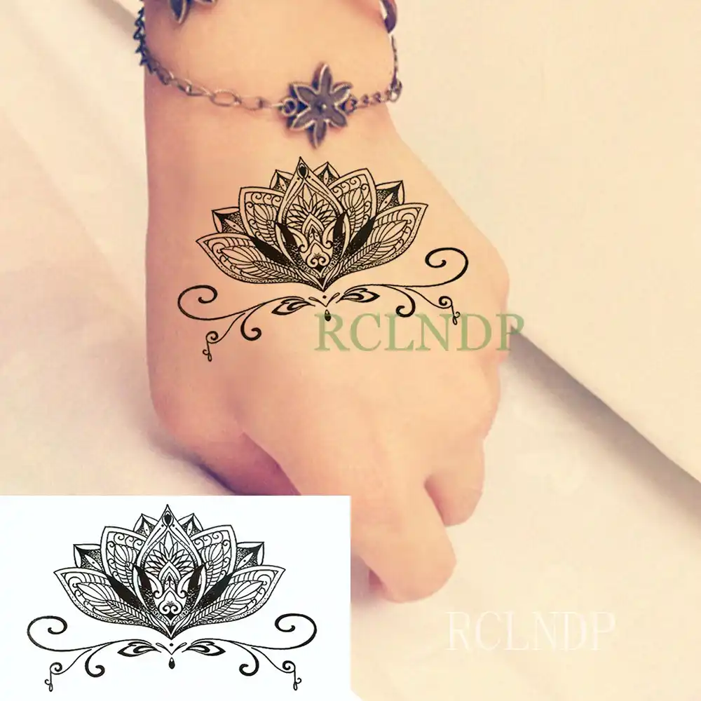 Tahan Air Stiker Tato Sementara Mandala Bunga Teratai Flash Tato