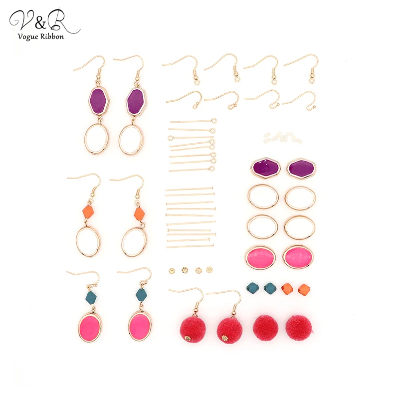 

DIY Handmade Jewelry Making Bead Pom Pom Ball Charms Pendants Drop Dangle Earring Set Components Fashion Accessories DIY-158