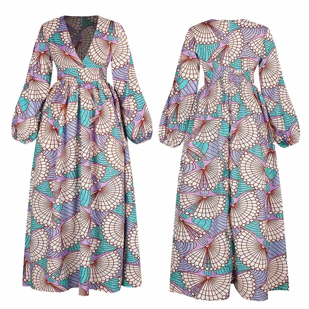 BOHISEN Дашики африканские платья для женщин осень Базен Анкара платья с длинным рукавом размера плюс Afriacn одежда с принтом для женщин - Цвет: Dashiki-Pink